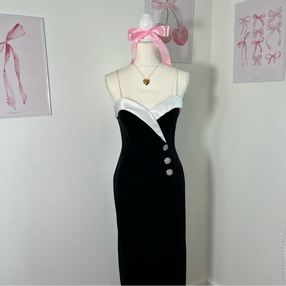 Betsy & Adam Jaslene Y2K Vintage Velvet Velour Tuxedo Formal Gown Dress Womens S - Picture 1 of 10